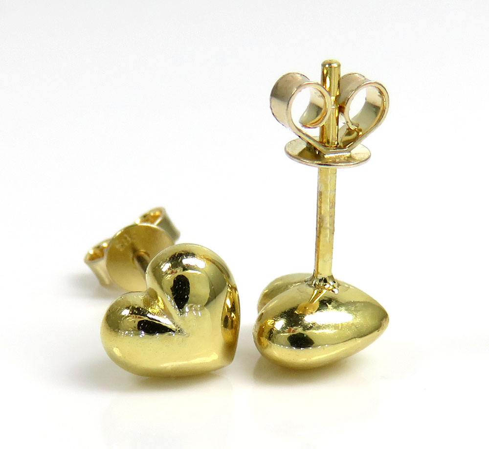 14k yellow gold solid 3d 7mm heart earrings