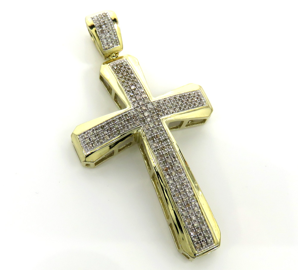 10k yellow gold 3 row diamond cross pendant 0.90ct