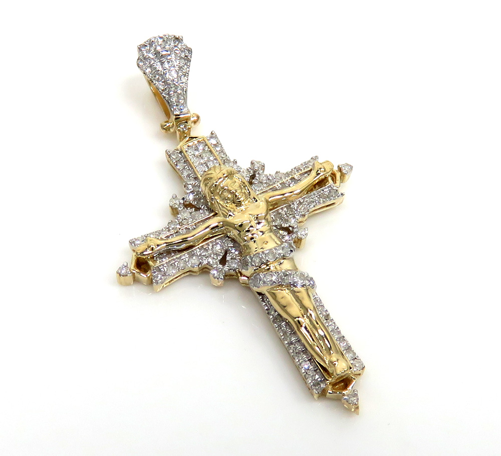 14k yellow gold small fancy diamond jesus cross 0.35ct