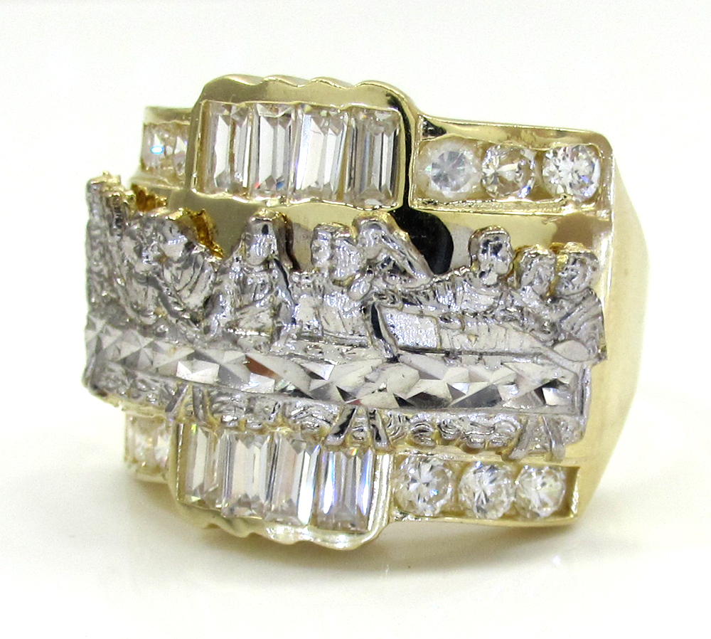 Mens 10K Yellow Gold The Last Supper CZ Ring 2.00CT