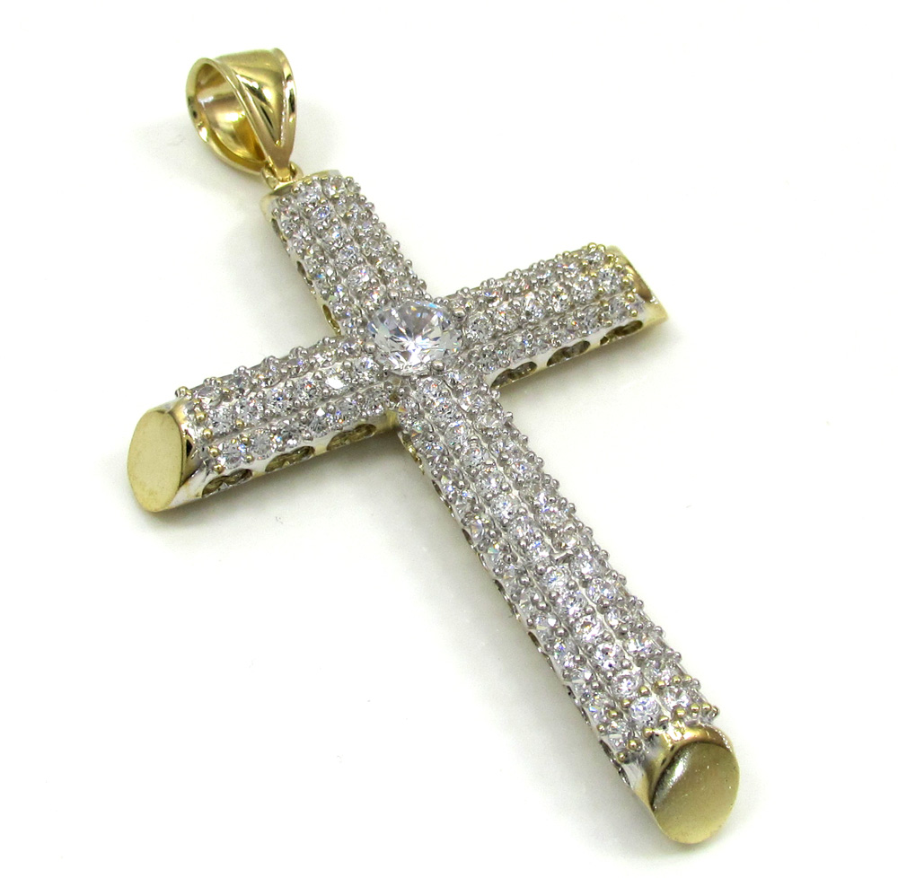 Buy 10k Yellow Gold Large Two Tone Tube Cross Pendant 1.6ct Online at ...
