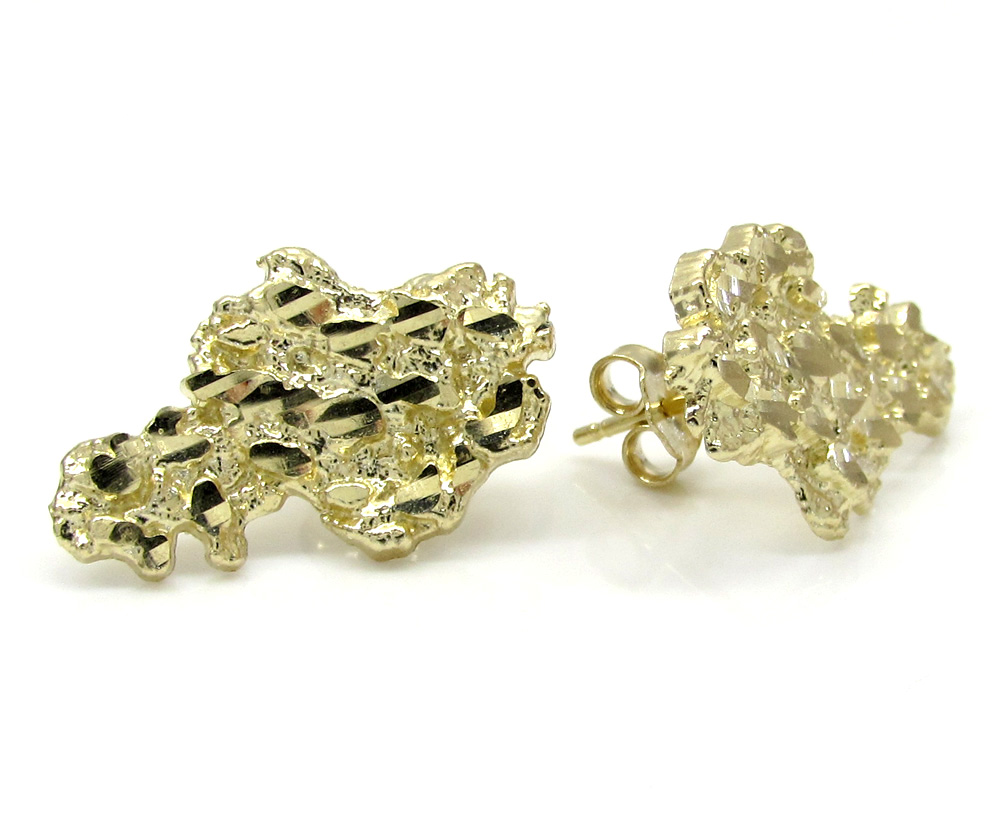Medium Round Nugget Stud Earrings Solid 10K Yellow Gold
