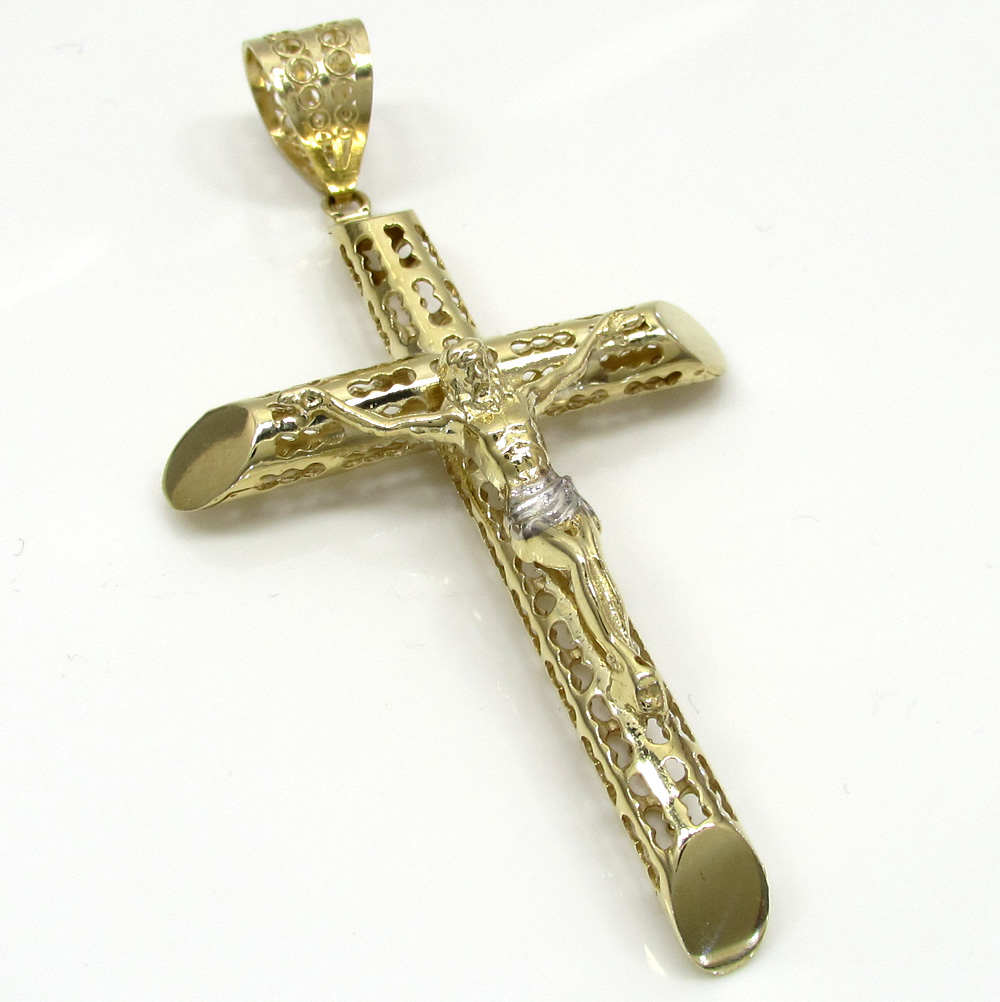 Buy 10k Yellow Gold Large Carved Out Hollow Tube Jesus Cross Online at ...