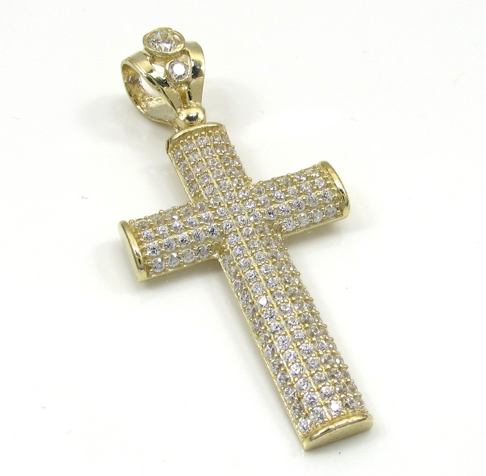 Buy 10k Yellow Gold Small Cz Solid Dome Frame Cross 2.00ct Online at SO ...