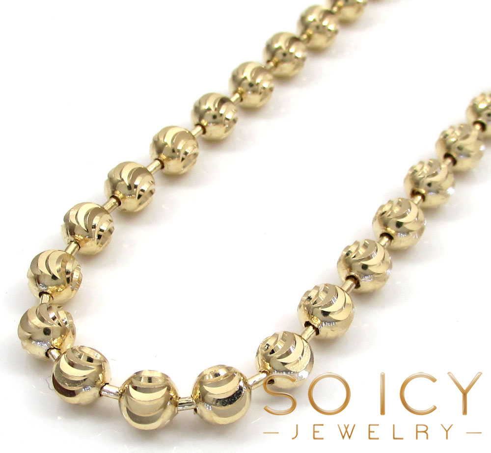 14k Yellow Gold Moon Cut Ball Bead Chain Italian Necklace 