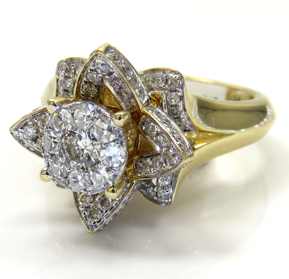 14k Yellow Gold Flower Ring with Diamond Center — The Jewelry Showroom
