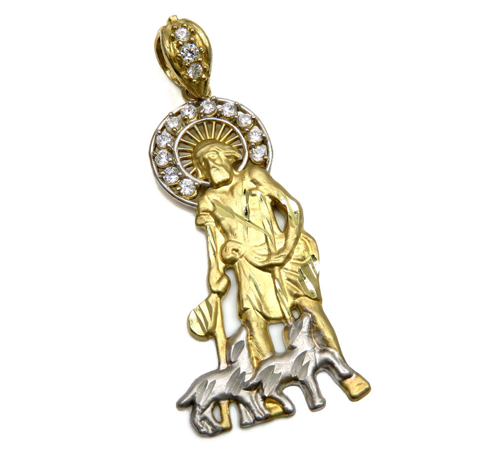 Buy 10k Two Tone Gold Large Saint Lazarus Of Bethany Cz Pendant 0.70ct ...