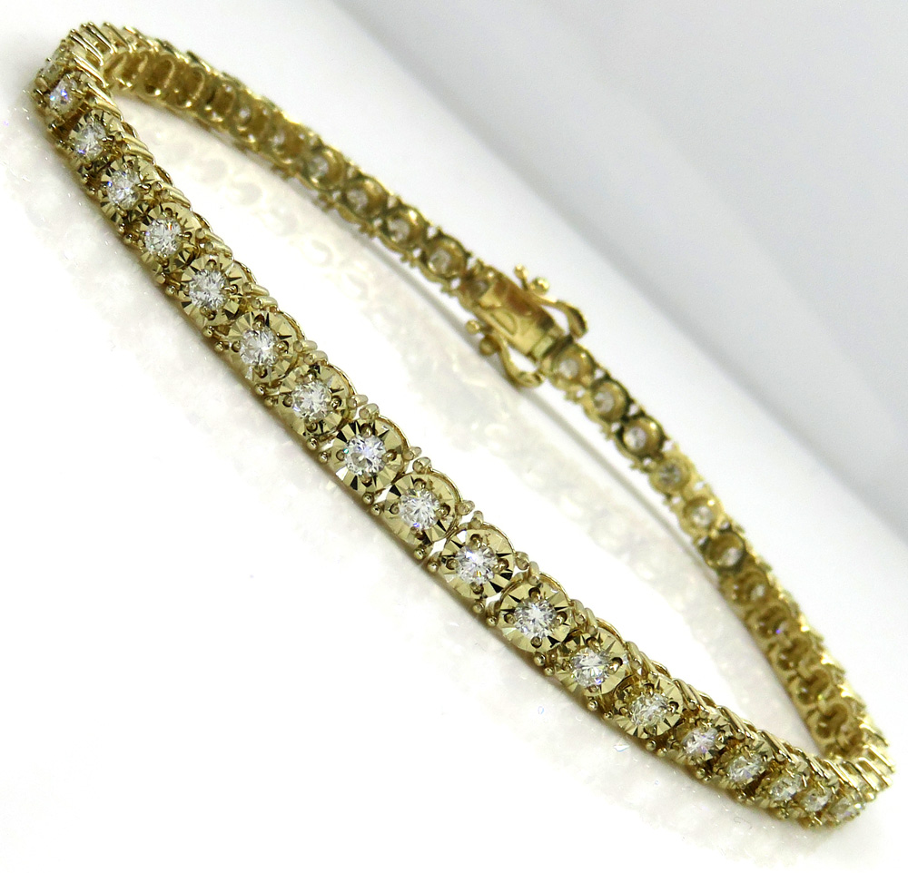 Buy 14k Yellow Gold Round 7 Pointer Diamond Illusion Tennis Bracelet 4 ...